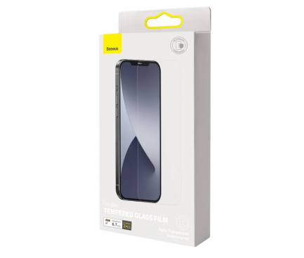 Folie Protectie Ecran Baseus pentru Apple iPhone 12 Pro Max, Sticla securizata, Full Face, Full Glue, 0.15mm, (Set 2 Bucati) SGAPIPH67N-FM02 
