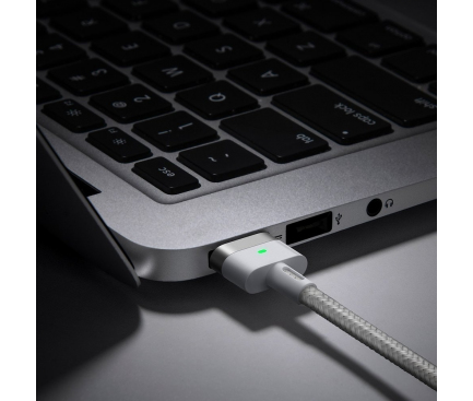 Cablu Incarcare USB Type-C - T MagSafe Baseus Zinc Angular pentru Apple MacBook Air 13 / Macbook Air 11 / Macbook Pro 14 / Macbook Air 17, Magnetic, 60W, 2m, Alb CATXC-V02