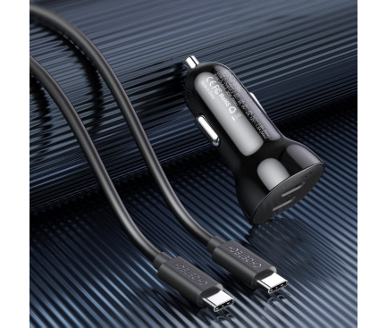 Incarcator Auto cu cablu USB-Type C Choetech, Quick Charge, 40W, 2 x USB Tip-C, Negru TC0008 