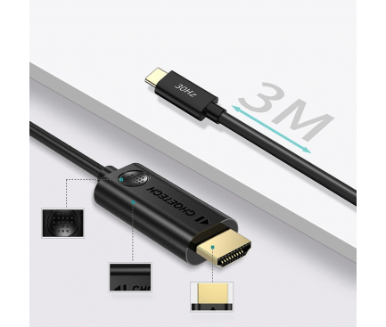 Cablu Audio si Video USB Type-C la HDMI Choetech, 3 m, 4K, Negru XCH-0030 