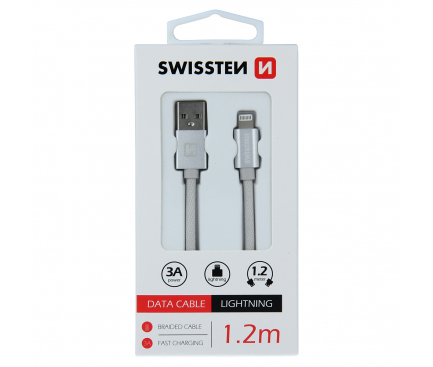Cablu Date si Incarcare USB-A - Lightning Swissten, 18W, 1.2m, Argintiu 71524203