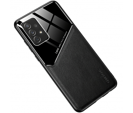 Husa Piele OEM LENS pentru Samsung Galaxy A22 5G, cu spate din sticla, Neagra 