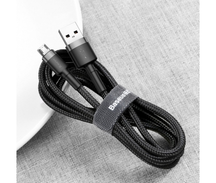 Cablu Date si Incarcare USB la MicroUSB Baseus Cafule, 3 m, 2A, Negru Gri CAMKLF-HG1 