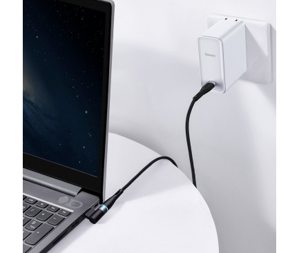 Cablu Incarcare USB Type-C la DC Square Port Baseus Zinc, 2 m, pentru laptop-uri Lenovo, Magnetic, 100W, Negru CATXC-U01 