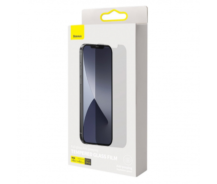 Folie Protectie Ecran Baseus pentru Apple iPhone 12 / Apple iPhone 12 Pro, Sticla securizata, Full Face, Full Glue, Privacy, Set 2buc, 0.3mm SGAPIPH61P- LK02 