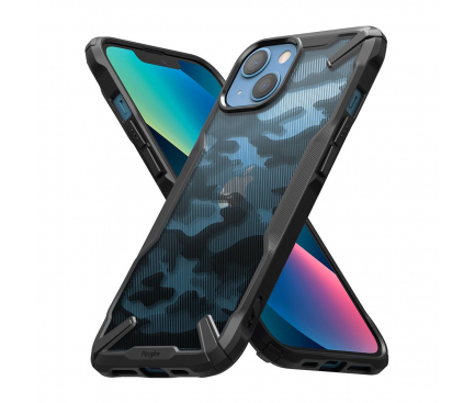 Husa Plastic - TPU Ringke Fusion X Design Camo pentru Apple iPhone 13, Neagra 