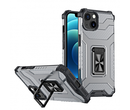 Husa Plastic - TPU OEM Crystal Ring Tough Armor Kickstand pentru Apple iPhone 13, Neagra 