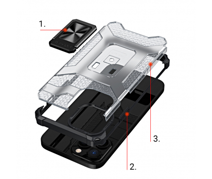 Husa Plastic - TPU OEM Crystal Ring Tough Armor Kickstand pentru Apple iPhone 13 Pro Max, Neagra 
