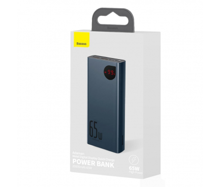Baterie Externa Powerbank Baseus Adaman, 20000 mA, 65W, Quick Charge 4 - Power Delivery (PD), Afisaj Led, Albastra PPIMDA-D03 