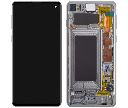 Display cu Touchscreen Samsung Galaxy S10 G973, cu Rama, Argintiu, Service Pack GH82-18850G