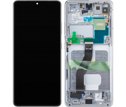 Display cu Touchscreen Samsung Galaxy S21 Ultra 5G G998, cu Rama, Argintiu, Service Pack GH82-26035B