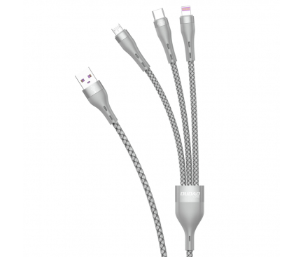 Cablu Incarcare USB la Lightning / USB Type-C / MicroUSB Dudao L20X, 1.2 m, 3in1, PD 65W, Gri 