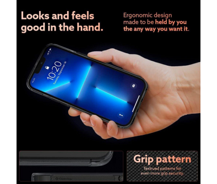 Husa Plastic - TPU Spigen CASEOLOGY SKYFALL pentru Apple iPhone 13 Pro, Neagra Transparenta 