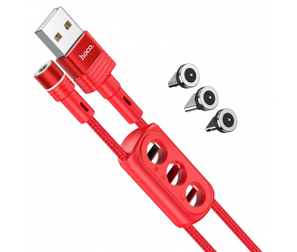 Cablu Incarcare USB la Lightning / USB Type-C / MicroUSB HOCO Sunway U98, 1.2 m, Magnetic, 3in1, 2,4A, Rosu 