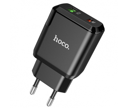 Incarcator Retea HOCO N5, 20W, 3A, 1 x USB-A - 1 x USB-C, Negru