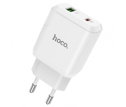 Incarcator Retea HOCO N5, 20W, 3A, 1 x USB-A - 1 x USB-C, Alb