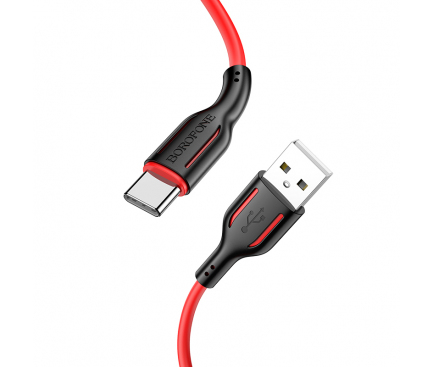 Cablu Date si Incarcare USB la USB Type-C Borofone BX63 Charming, 1 m, 2.4A, Negru Rosu 
