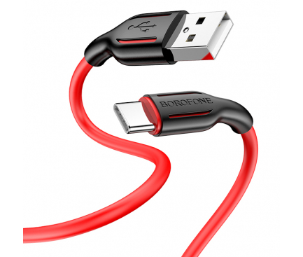 Cablu Date si Incarcare USB la USB Type-C Borofone BX63 Charming, 1 m, 2.4A, Negru Rosu 