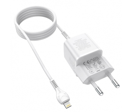 Incarcator Retea cu cablu Lightning HOCO N20, Quick Charge, 20W, 1 X USB - 1 X USB Tip-C, Alb 