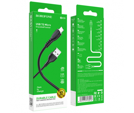 Cablu Date si Incarcare USB-A - microUSB Borofone BX51 Triumph, 18W, 1m, Negru