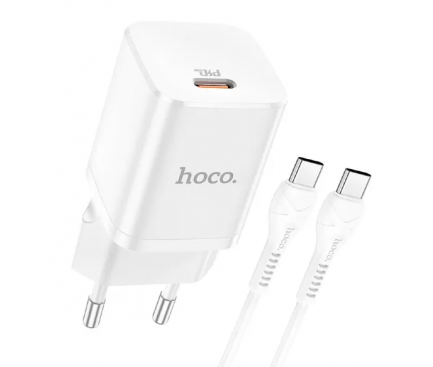 Incarcator Retea cu Cablu USB-C HOCO N19, 25W, 3A, 1 x USB-C, Alb