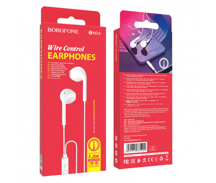 Handsfree Casti EarBuds Borofone BM54 Maya, Cu microfon, 3.5 mm, 1.2m, Alb 