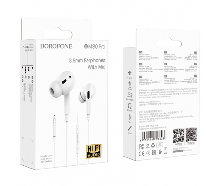 Handsfree Casti In-Ear Borofone BM30 Pro, Cu microfon, 3.5 mm, 1.2m, Alb 