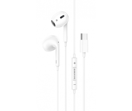 Handsfree Casti EarBuds Borofone BM30 Max, Cu microfon, USB Type-C, 1.2m, Alb 