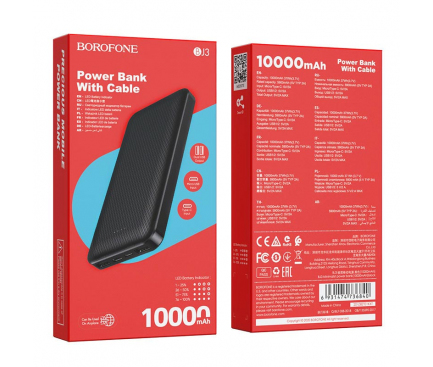 Baterie Externa Borofone BJ3, 10000mAh, 10W, 2 x USB-A, Neagra