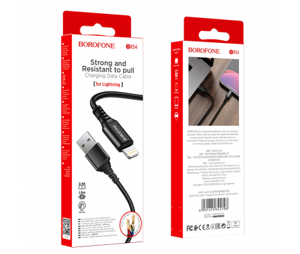 Cablu Date si Incarcare USB-A - Lightning Borofone BX54 Ultra bright, 18W, 1m, Negru