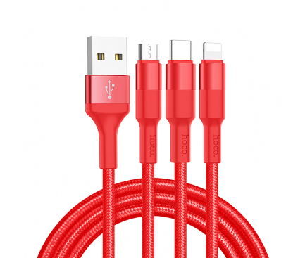 Cablu Incarcare USB la Lightning / USB Type-C / MicroUSB HOCO X26 Xpress, 1 m, Rosu 