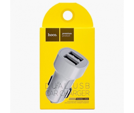 Incarcator Auto USB HOCO Z2A, 2 X USB, Alb 