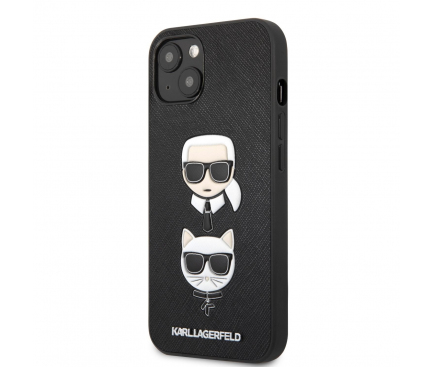 Husa Karl Lagerfeld Saffiano K&C Heads pentru Apple iPhone 13, Neagra KLHCP13MSAKICKCBK 