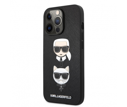Husa Karl Lagerfeld Saffiano K&C Heads pentru Apple iPhone 13 Pro Max, Neagra KLHCP13XSAKICKCBK 
