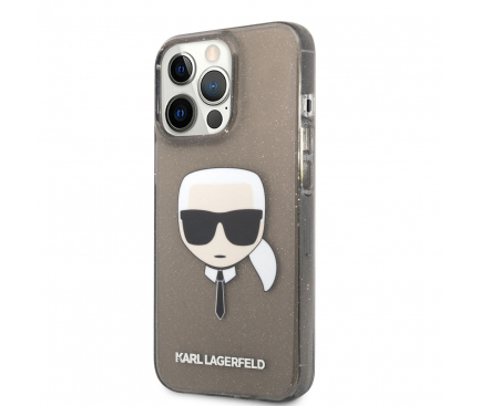 Husa TPU Karl Lagerfeld Full Glitter Karl Head pentru Apple iPhone 13 Pro Max, Neagra KLHCP13XKHTUGLB
