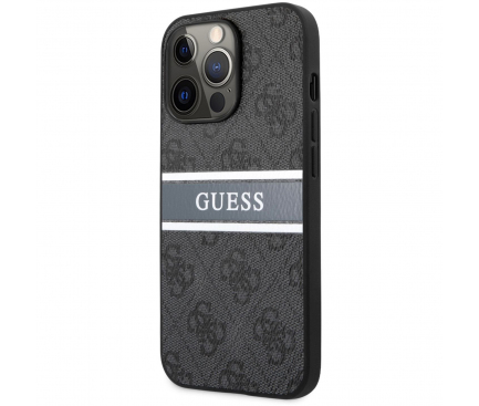 Husa Plastic Guess 4G Printed Stripe pentru Apple iPhone 13 Pro, Gri GUHCP13L4GDGR 