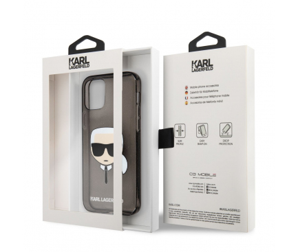 Husa TPU Karl Lagerfeld Full Glitter Karl Head pentru Apple iPhone 13, Neagra KLHCP13MKHTUGLB 