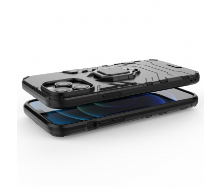 Husa Plastic - TPU OEM Ring Tough Armor Kickstand pentru Apple iPhone 13 Pro Max, Neagra 
