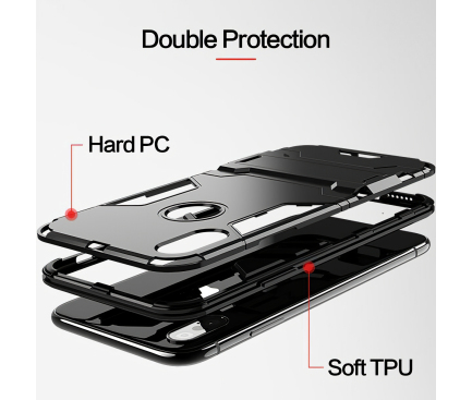 Husa Plastic - TPU OEM Ring Tough Armor Kickstand pentru Apple iPhone X / Apple iPhone XS, Neagra 