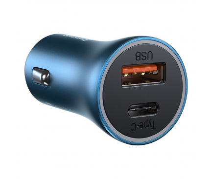 Incarcator Auto Cu Cablu Lightning Baseus Golden Contactor, 40W, 3A, 1 x USB-A - 1 x USB-C, Bleumarin TZCCJD-03