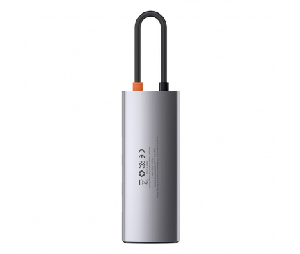 Hub USB-C Baseus Metal Gleam, USB-A 3.0 - USB-C - HDMI - RJ45, Gri CAHUB-CW0G