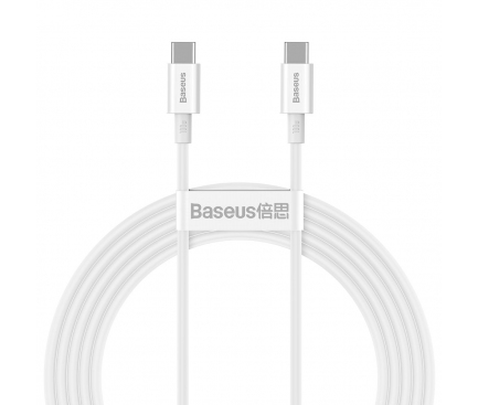 Cablu Date si Incarcare USB-C - USB-C Baseus Superior Series, 100W, 2m, Alb CATYS-C02