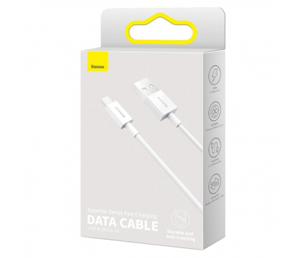Cablu Date si Incarcare USB la MicroUSB Baseus Superior Series, 2 m, 2A, Alb CAMYS-A02 