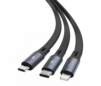 Cablu Incarcare USB la Lightning / USB Type-C / MicroUSB Baseus Bright Mirror, 1.2 m, 3.5A, Negru CAMLT-MJ01 