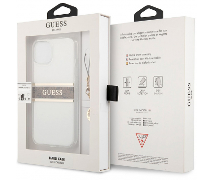 Husa TPU Guess 4G  Brown Stripe pentru Apple iPhone 13 mini, Transparenta GUHCP13SKB4GBR 