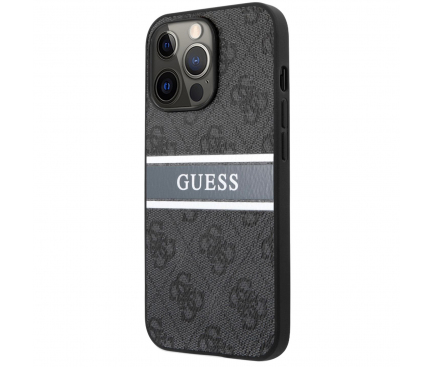 Husa Plastic Guess 4G Printed Stripe pentru Apple iPhone 13 Pro Max, Gri GUHCP13X4GDGR 