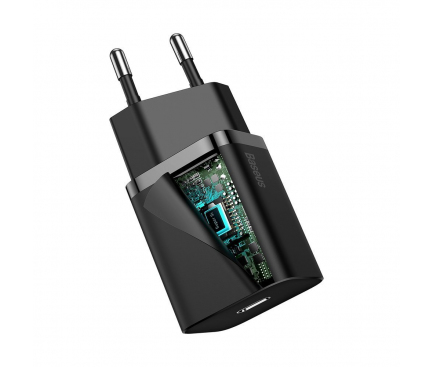 Incarcator Retea cu Cablu Lightning Baseus Super Si, 20W, 3A, 1 x USB-C, Negru TZCCSUP-B01