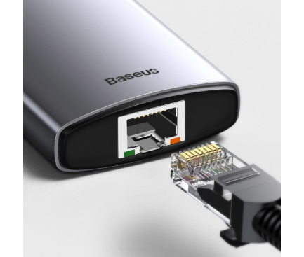 Hub USB-C Baseus, 3 x USB-A 3.0 - USB-C - HDMI - SD - microSD - RJ45, Gri CAHUB-CV0G
