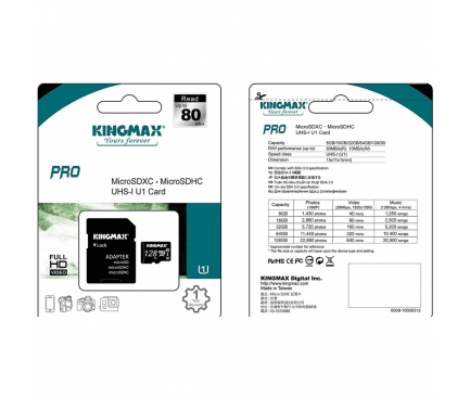 Card Memorie microSDXC Kingmax PRO, 128Gb, Clasa 10 / UHS-1 U1, Cu Adaptor KM128GMCSDUHSP1