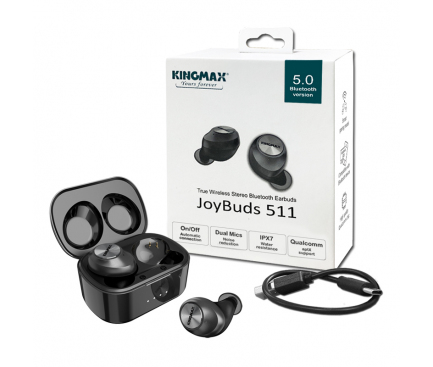 Handsfree Casti Bluetooth Kingmax JoyBuds 511, IPX7, Negru K-KMJB511DG 